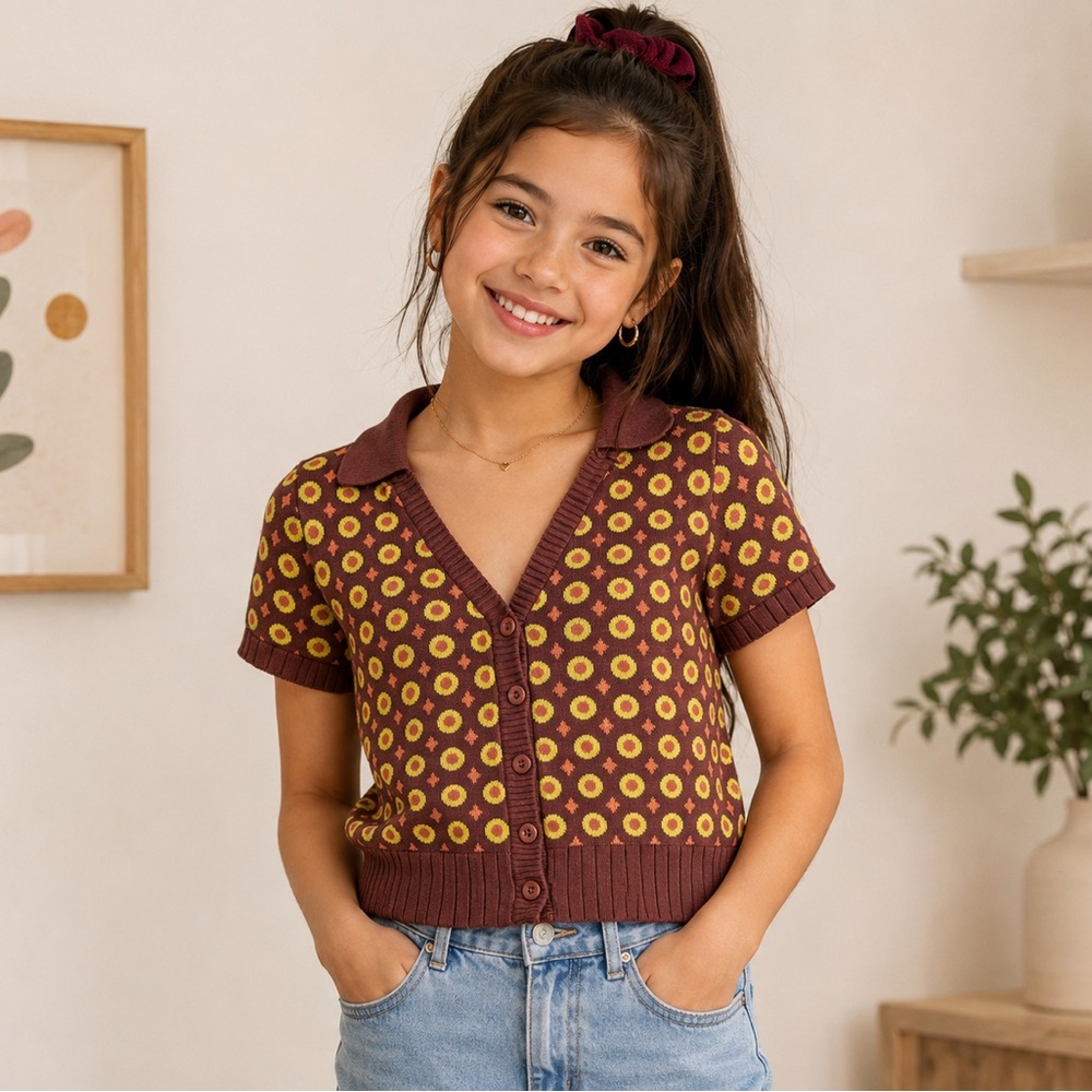 Cotton On Girl's Sweater Size S Stretch Knit Short Sleeves Collard
